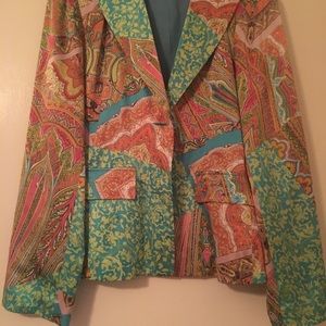 Vintage Ilyse Hart Green Blue Orange Paisley Top
